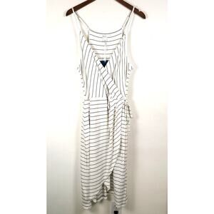 Market & Spruce White & Black Pinstripe Wrap Dress Nautical Beachy Wedding Sz L